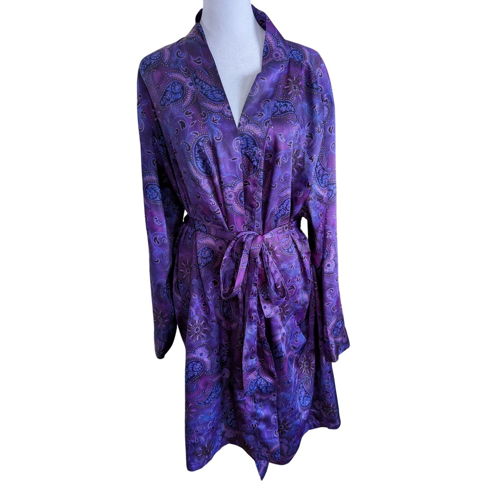 Cacique Purple Boho Paisley Satin Kimono‎ Robe Womens Plus Size 18/20
